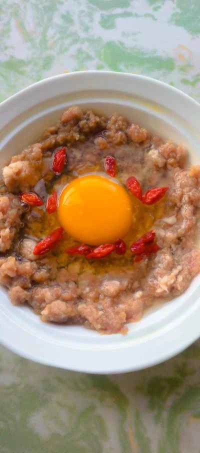 蒸し卵とミートパティのレシピ手順：3