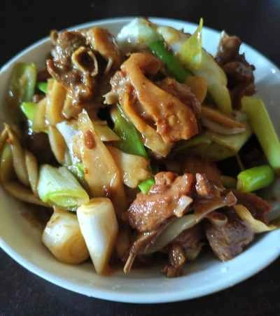 若芽と鴨肉の炒め物のレシピ