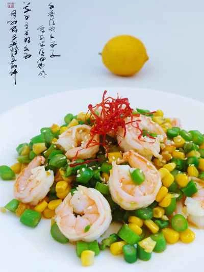 アスパラガス、エビ、コーンの炒め物のレシピ