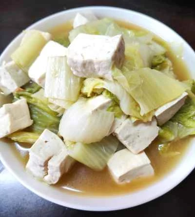 固めの豆腐とキャベツの煮込みの作り方:9
