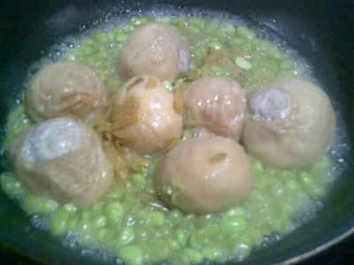 からし菜の漬物、揚げグルテン、肉詰め、ゆで枝豆の作り方：12