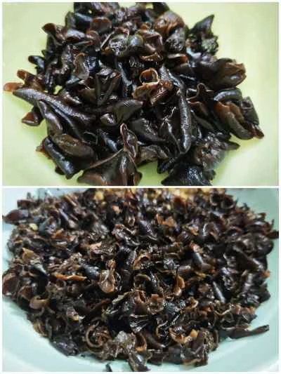 ポーチドエッグ、塩漬け野菜、キクラゲ、シイタケ入り蒸し肉パテの作り方：3