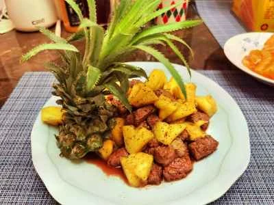 パイナップルブラックペッパービーフキューブの作り方：6