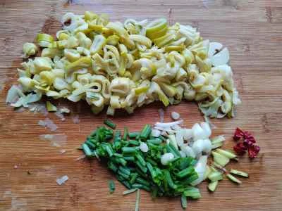 たけのことそら豆と高菜の漬物の炒め物の作り方：3