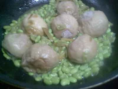 からし菜の漬物、揚げグルテン、肉詰め、ゆで枝豆の作り方：14