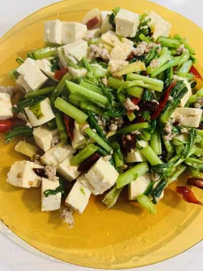 豆腐と辛子の漬物炒めの作り方：7