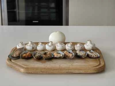 きのこ、玉ねぎ、ムール貝の作り方：1