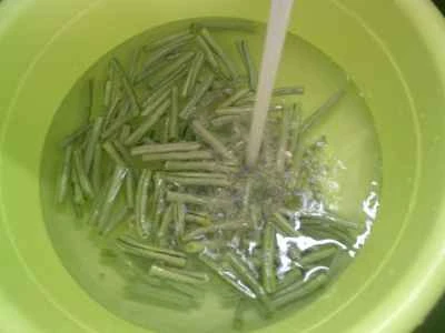 水たけのこの漬物とリボン豆の炒め物の作り方：4