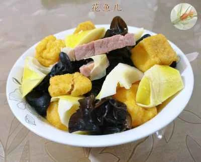 黒キクラゲ、塩豚、たけのこの煮豆腐のレシピ