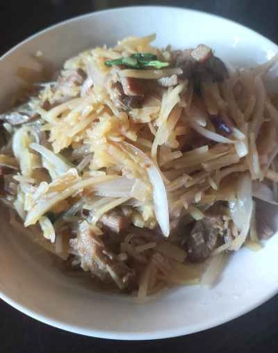 細切りジャガイモと薄切り肉の炒め物の作り方：9