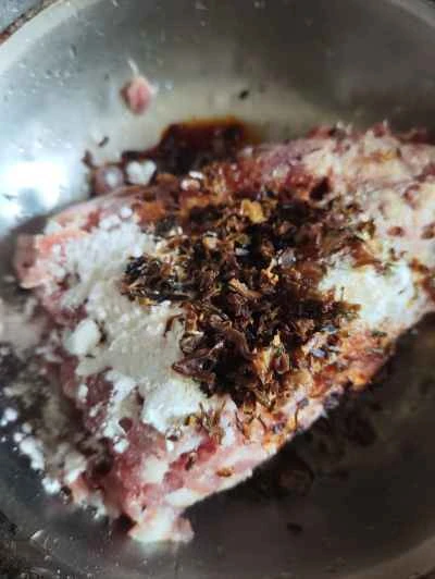 ピクルスにしたマスタードグリーン入り蒸し豚パテの作り方：4