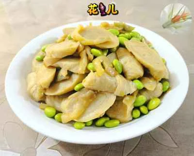 からし菜の漬物、枝豆、グルテンの炒め物のレシピ