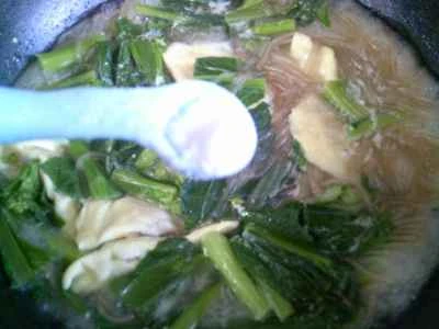 卵餃子、チンゲン菜、サツマイモ麺の作り方：7