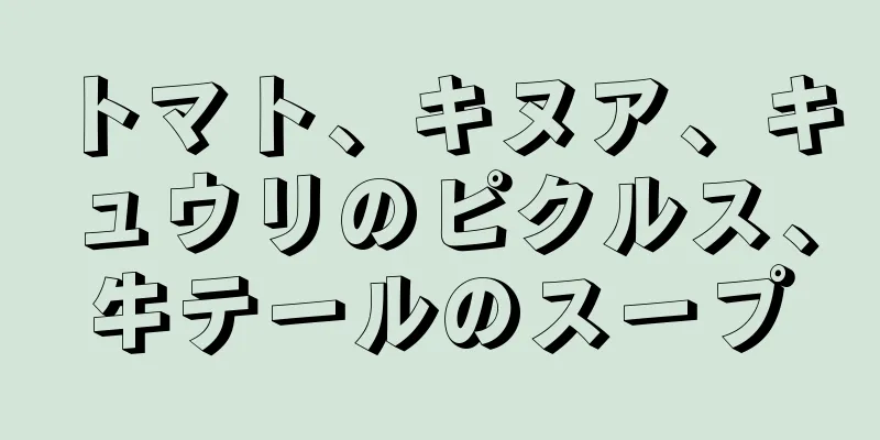 トマト、キヌア、キュウリのピクルス、牛テールのスープ