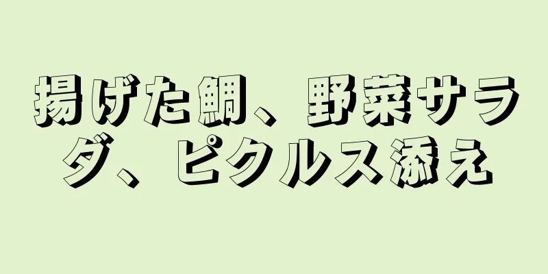 揚げた鯛、野菜サラダ、ピクルス添え